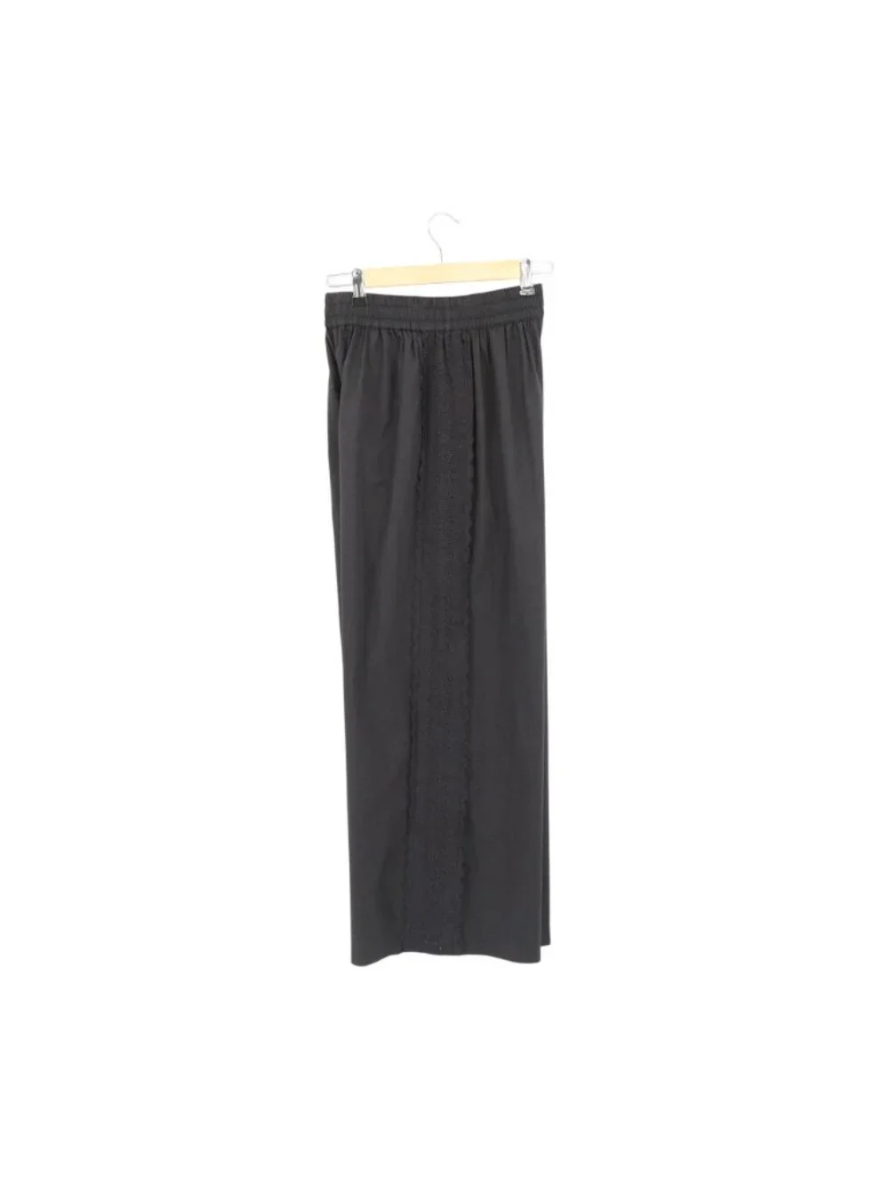 Sonmer Embroidered Lace Trim Sides Black Wide Leg Pants L